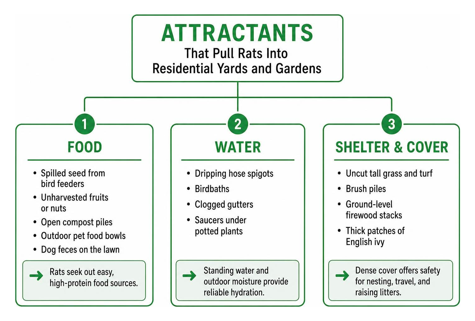 Attractants that pull rats into residential yards and gardens Attractants that pull rats into residential yards and gardens