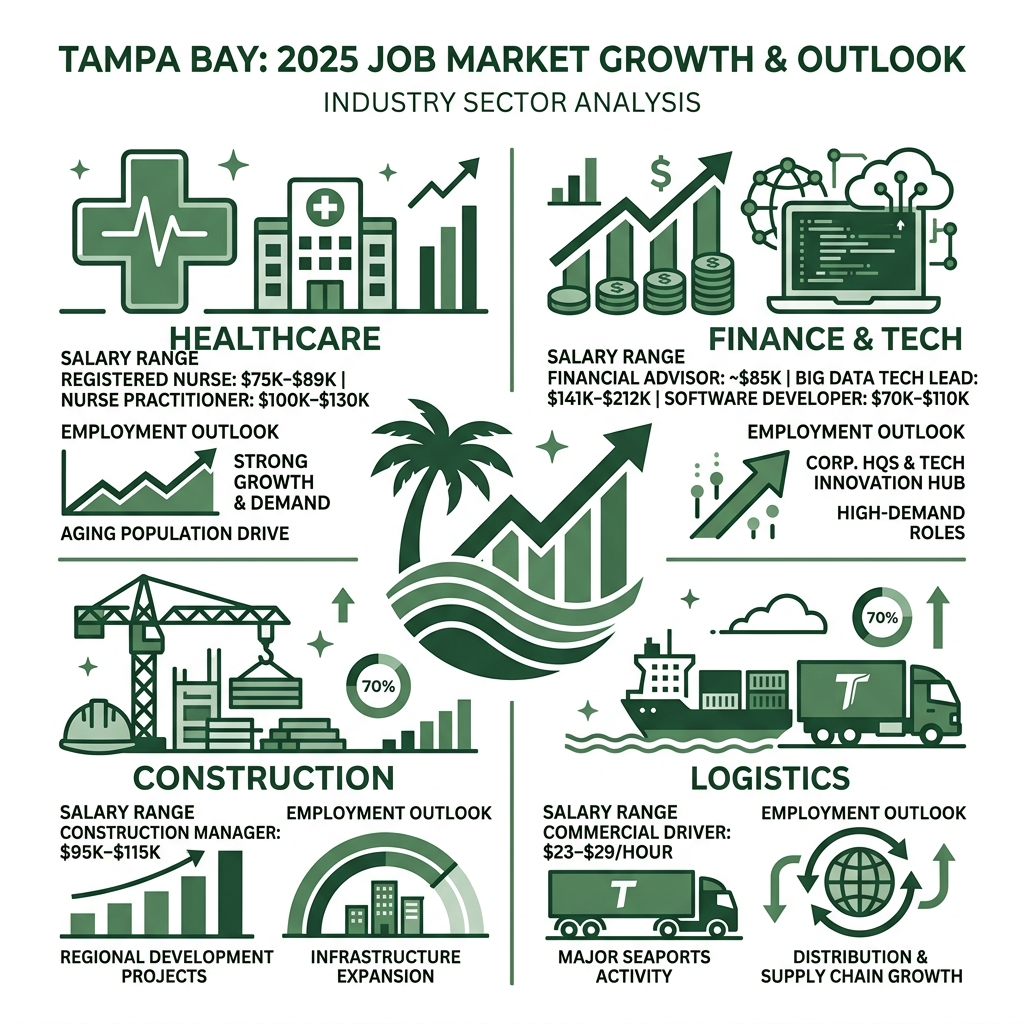 Tampa Bay 2025 job market growth by industry sector with salary ranges and employment outlook - best jobs in tampa bay area
