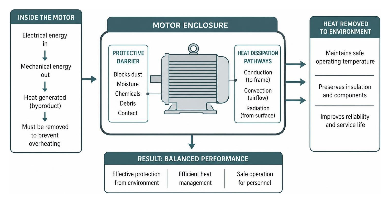Motor heat dissipation and protective barrier relationship Motor heat dissipation and protective barrier relationship