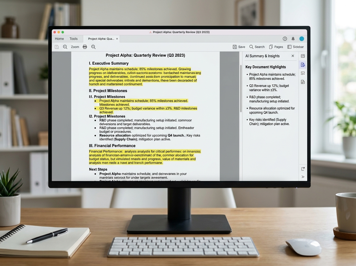 digital document with highlighted text and AI-generated summary sidebar - best pdf summarizer digital document with highlighted text and AI-generated summary sidebar - best pdf summarizer