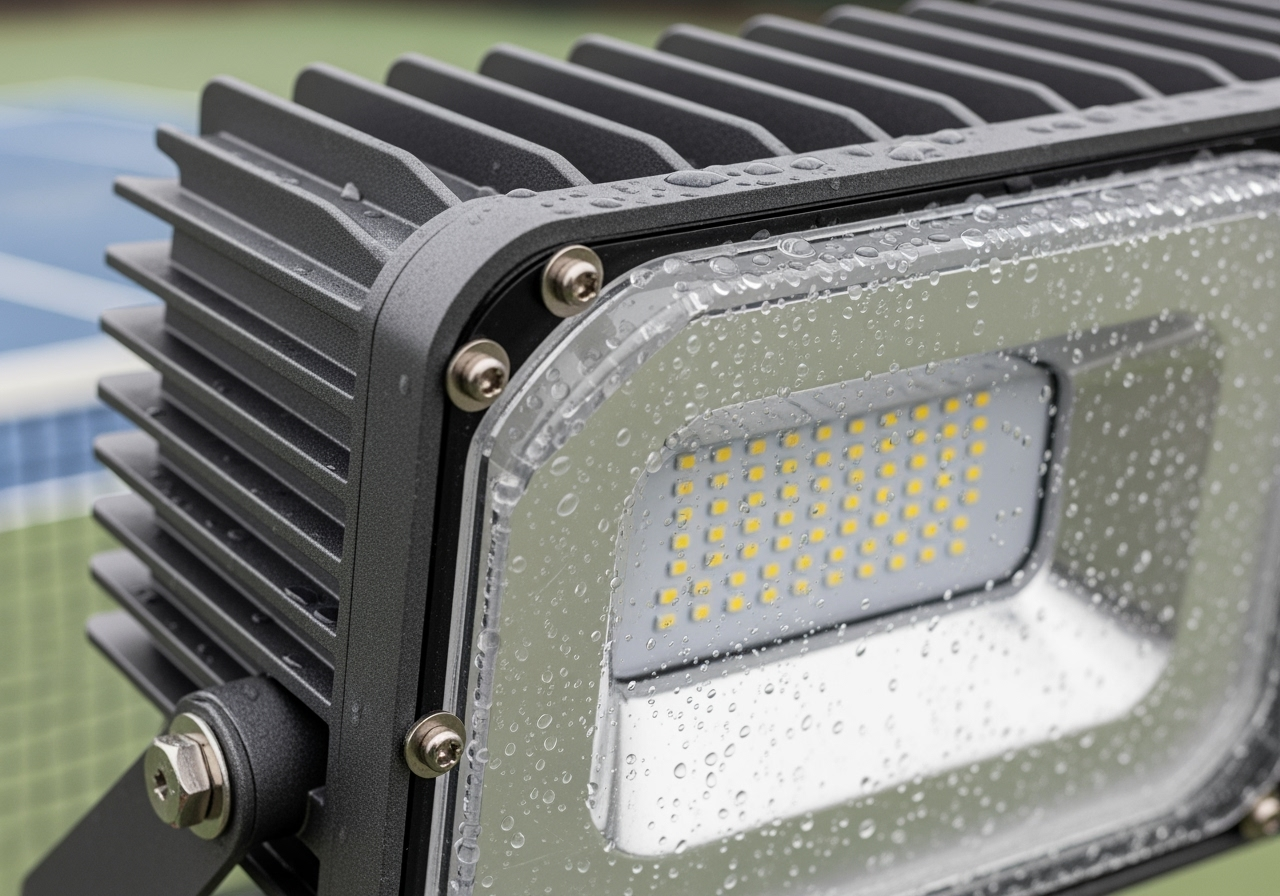 durable, IP66-rated LED sports luminaire suitable for outdoor use - tennis court lighting design