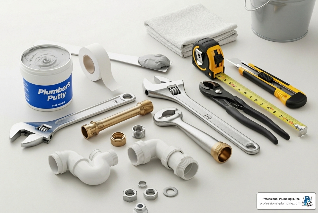 All necessary tools and materials for bathroom sink plumbing laid out - bathroom sink plumbing All necessary tools and materials for bathroom sink plumbing laid out - bathroom sink plumbing