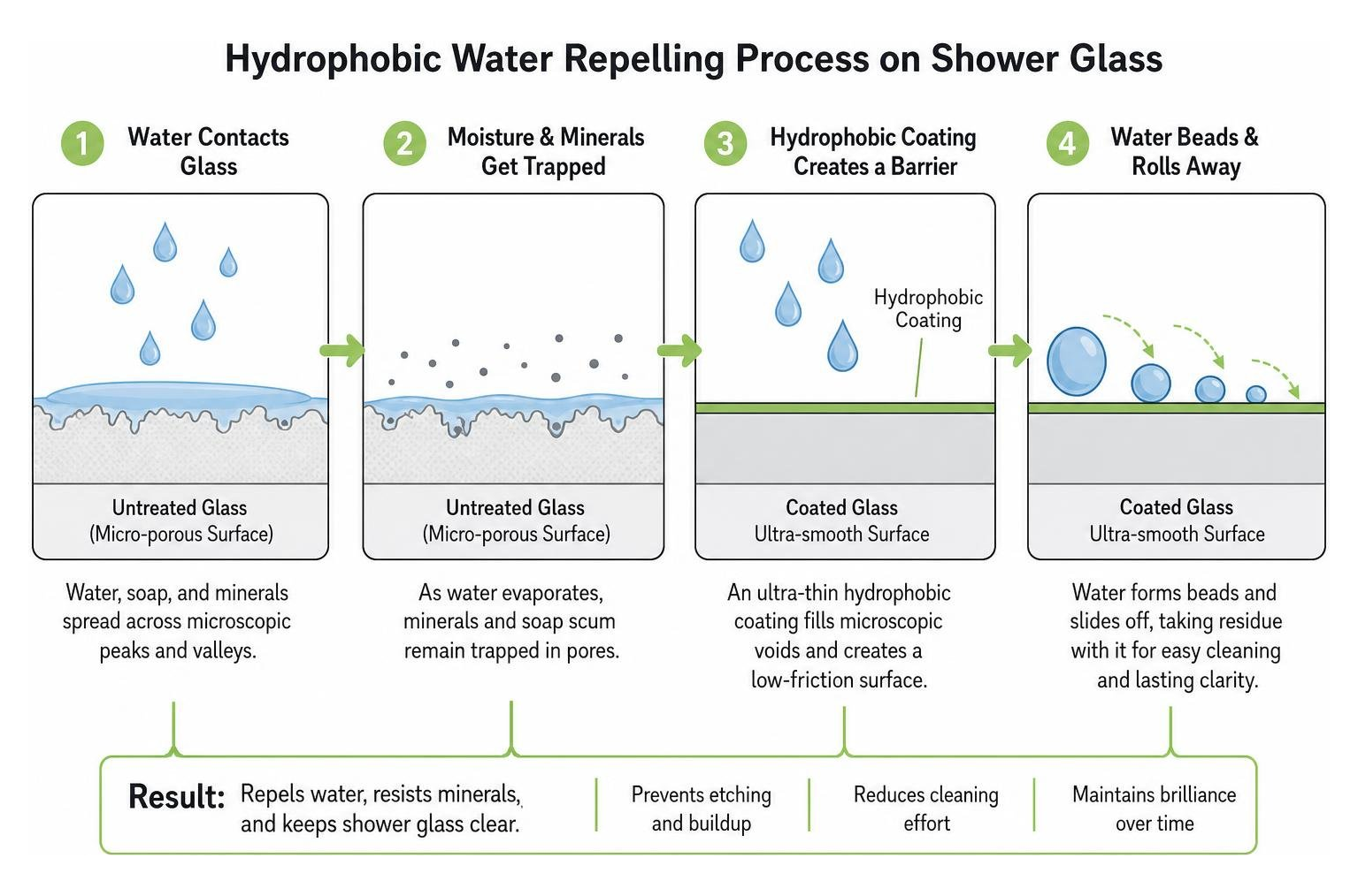 hydrophobic water repelling process on shower glass hydrophobic water repelling process on shower glass