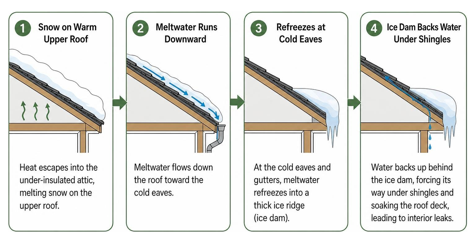 Ice dam water backup process flow Ice dam water backup process flow