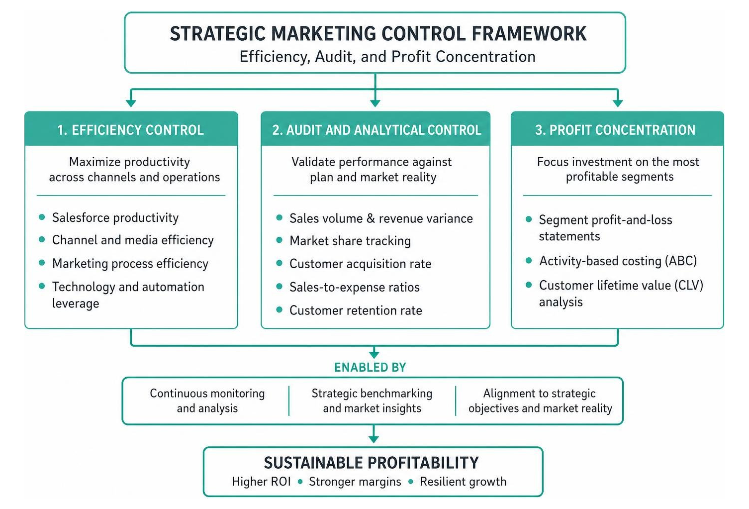Strategic marketing control framework: efficiency, audit, and profit concentration