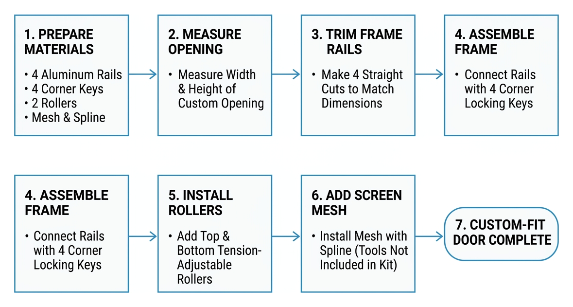 Step-by-step DIY screen door kit assembly workflow