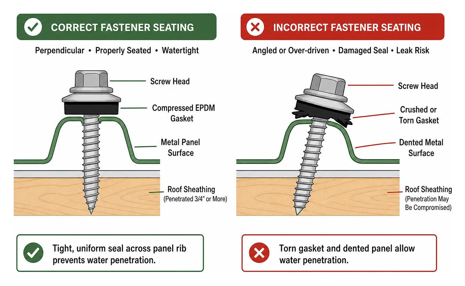 Correct versus incorrect fastener seating Correct versus incorrect fastener seating