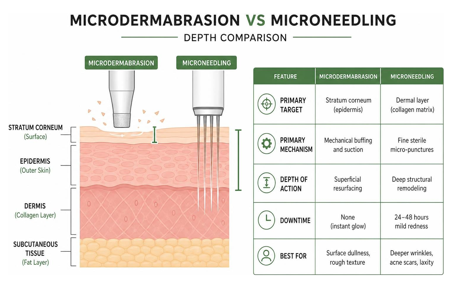 Microdermabrasion vs Microneedling depth comparison Microdermabrasion vs Microneedling depth comparison