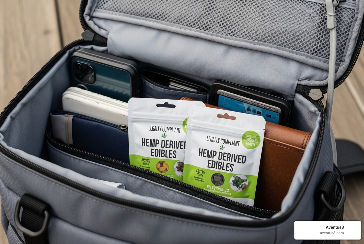 travel bag with legally compliant hemp-derived edibles - Legal edibles Florida