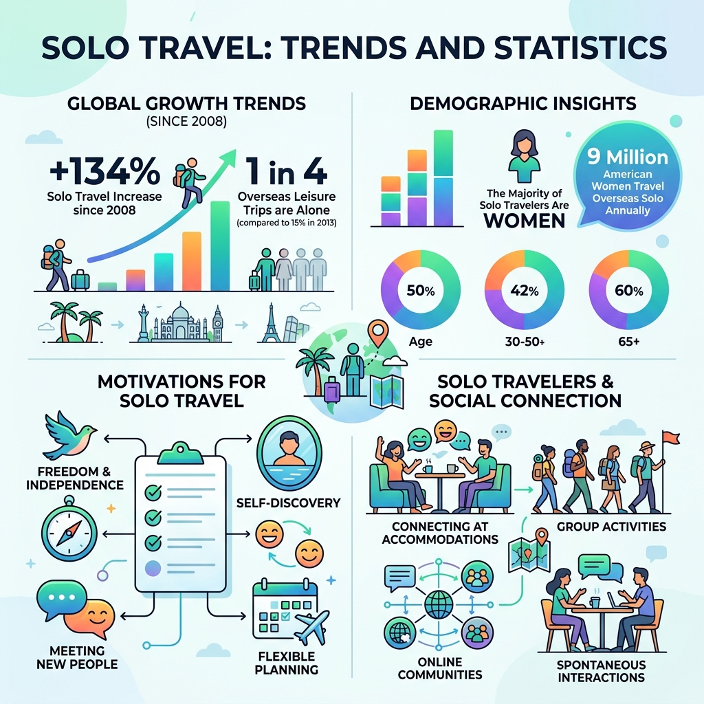 solo travel statistics and growth trends infographic - meet other solo travelers infographic 