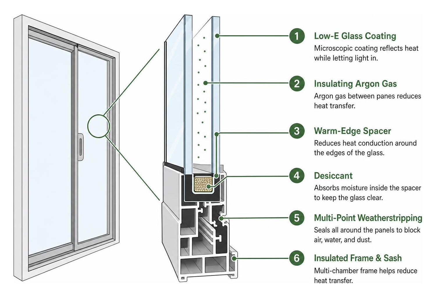 Diagram of energy-efficient sliding glass door insulation layers Diagram of energy-efficient sliding glass door insulation layers