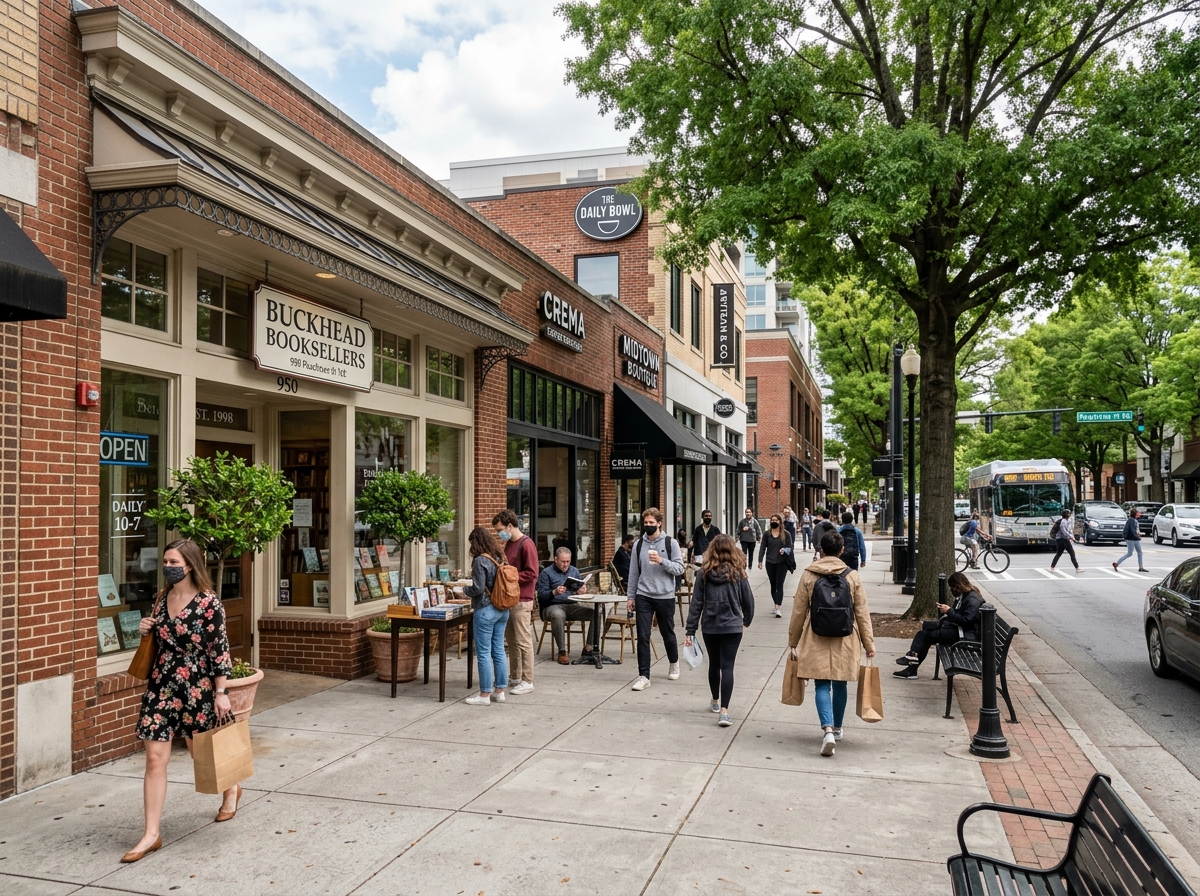 Local business storefront in a busy Atlanta neighborhood like Buckhead or Midtown - Atlanta GA business posting Local business storefront in a busy Atlanta neighborhood like Buckhead or Midtown - Atlanta GA business posting