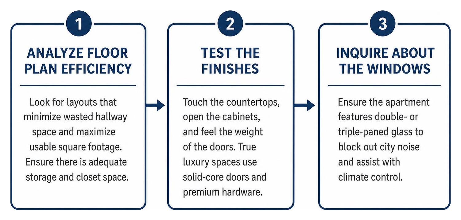 Step-by-step process of evaluating a premium luxury apartment Step-by-step process of evaluating a premium luxury apartment