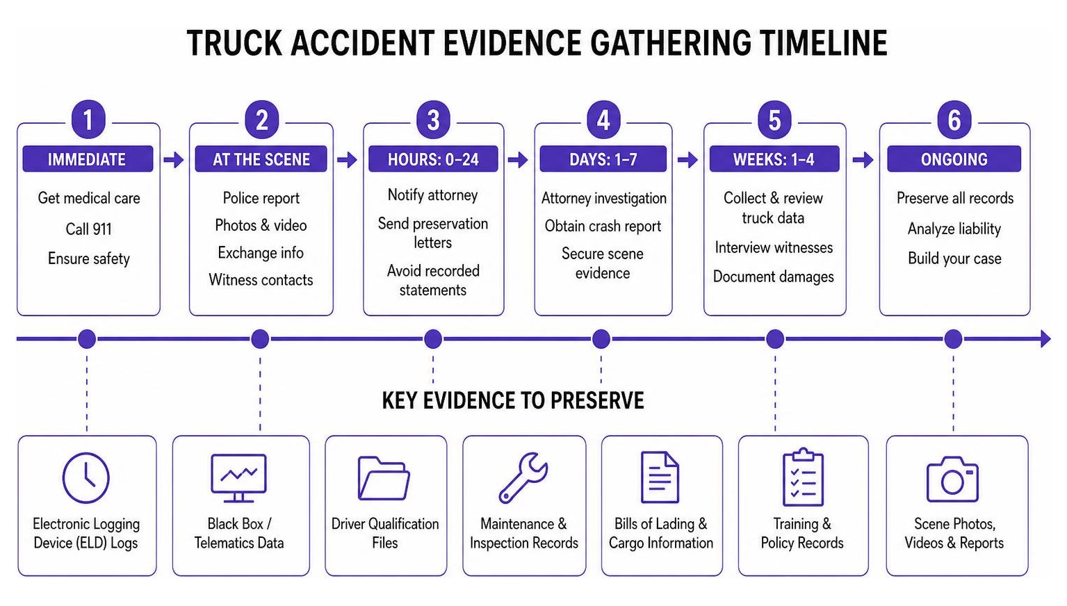 Truck accident evidence gathering timeline