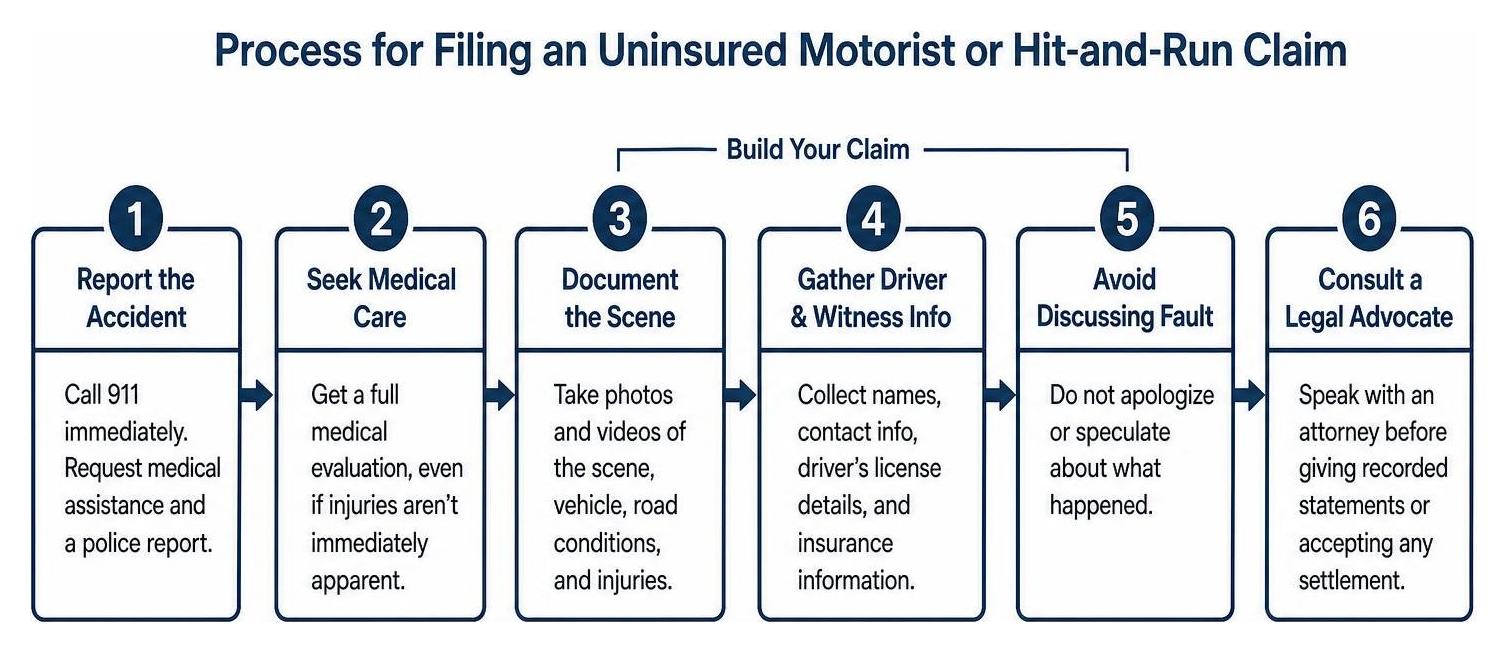 Process flow for filing an uninsured motorist or hit-and-run claim Process flow for filing an uninsured motorist or hit-and-run claim
