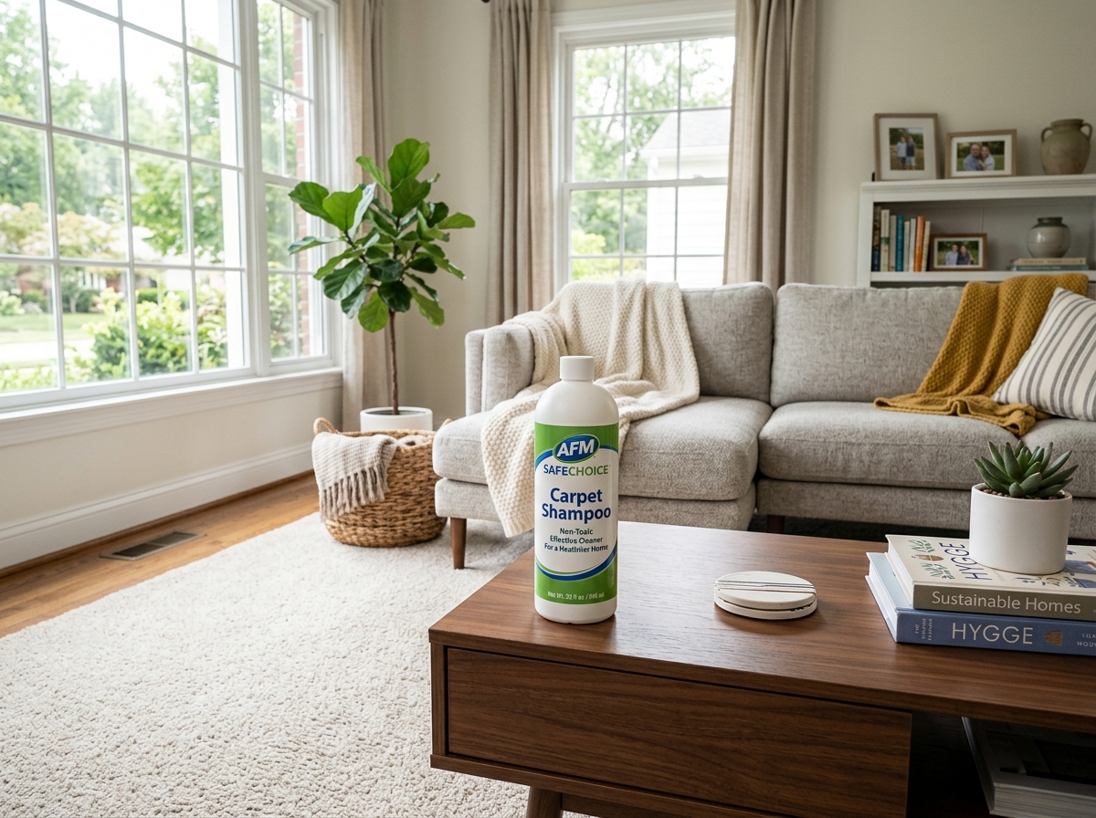 AFM SafeChoice Carpet Shampoo bottle in a clean home setting - afm safechoice carpet shampoo AFM SafeChoice Carpet Shampoo bottle in a clean home setting - afm safechoice carpet shampoo