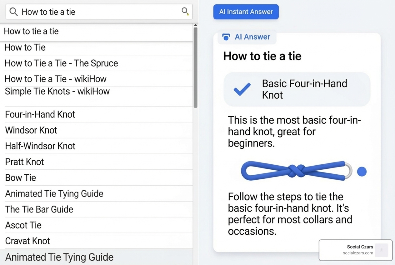 Traditional SERP versus AI-generated answer - Crisis SEO for AI LLMs like ChatGPT, Perplexity and Grok