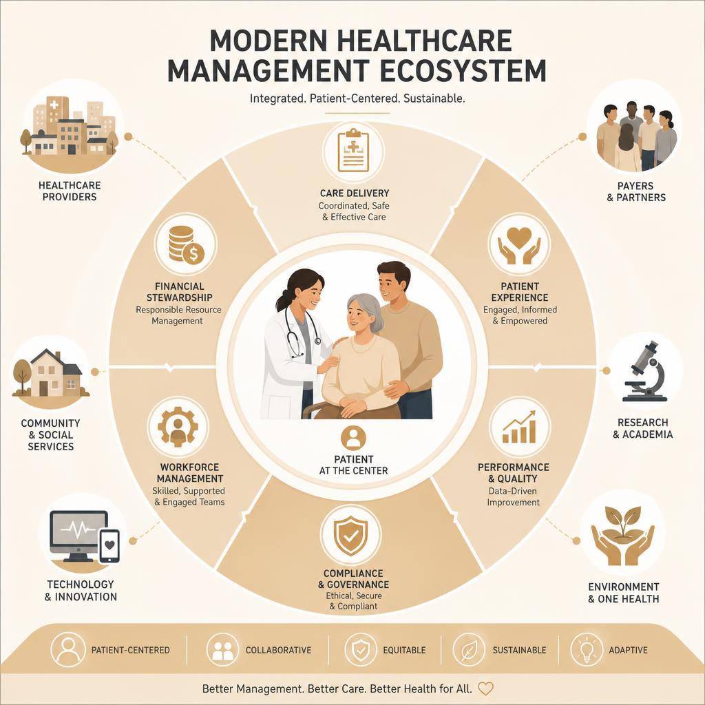 Innovations in Patient Care and Healthcare Management 2 infographic of modern healthcare management ecosystem infographic