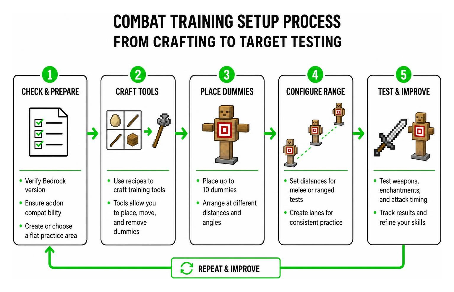 Combat training setup process from crafting to target testing Combat training setup process from crafting to target testing