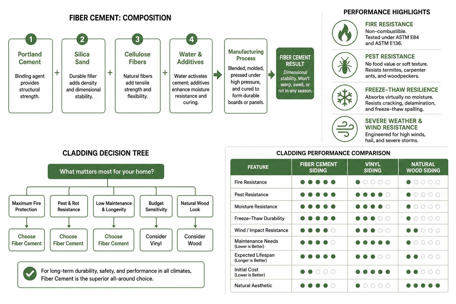 Cladding performance metrics and decision tree for home exterior materials Cladding performance metrics and decision tree for home exterior materials