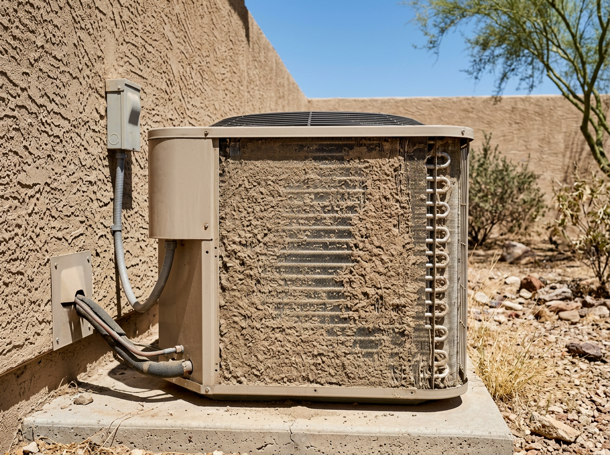 dust accumulation on outdoor condenser coil