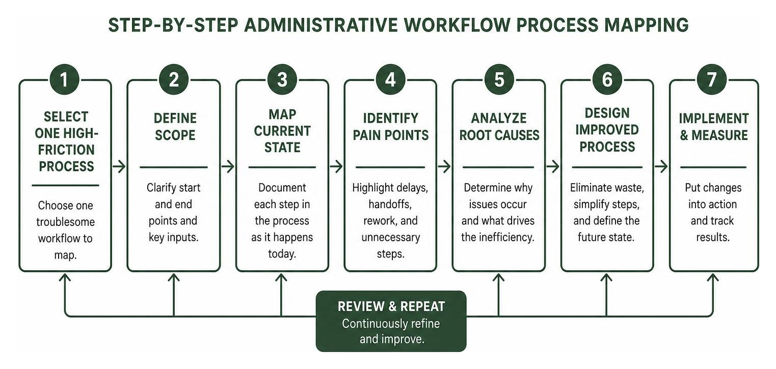 diagram illustrating step-by-step administrative workflow process mapping