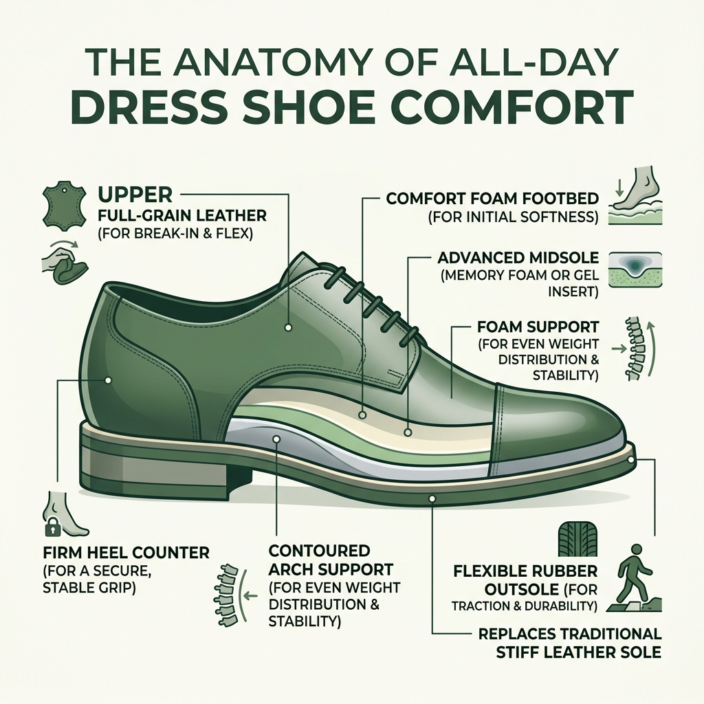 anatomy of a comfortable men's dress shoe showing cushioning layers, arch support, and outsole materials - best dress shoes anatomy of a comfortable men's dress shoe showing cushioning layers, arch support, and outsole materials - best dress shoes
