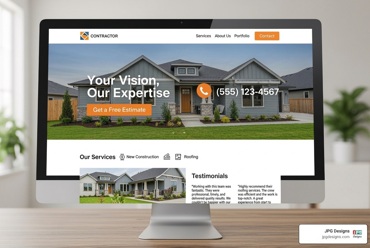 A contractor's website homepage highlighting a 