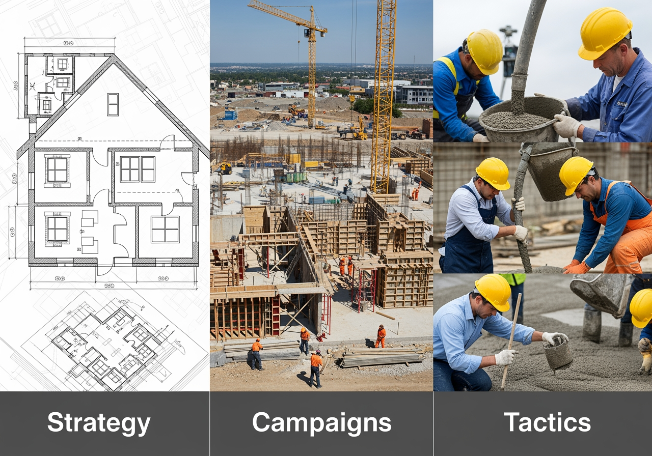 Infographic differentiating strategy, campaigns, and tactics - digital marketing strategies