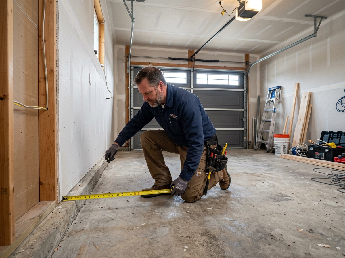 contractor measuring a 240 sq ft garage space for a renovation project - cost of single garage conversion contractor measuring a 240 sq ft garage space for a renovation project - cost of single garage conversion