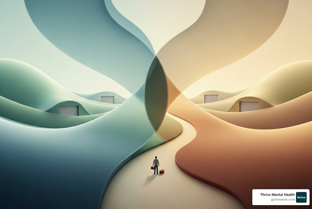 Diagram showing mental health and substance use recovery connected in Florida virtual IOP. - virtual iop florida