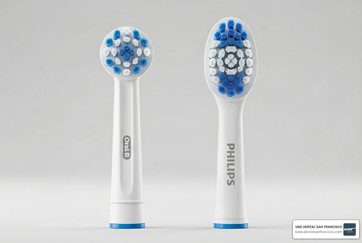 Comparison of an oscillating-rotating brush head and a sonic brush head - best electric toothbrush Comparison of an oscillating-rotating brush head and a sonic brush head - best electric toothbrush