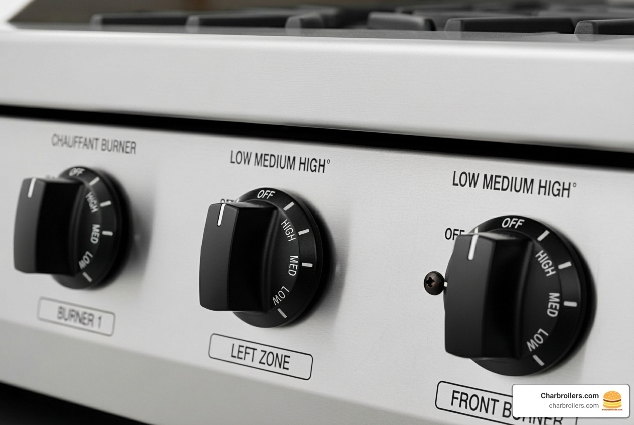 Manual control knobs on an Atosa ATMG-36 griddle - atosa 36 griddle