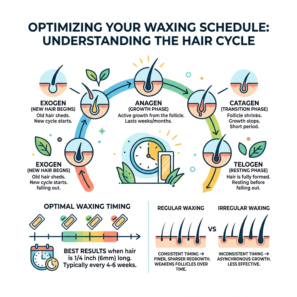 Hair growth cycle and optimal timing for waxing sessions infographic - Waxing and hair removal infographic 