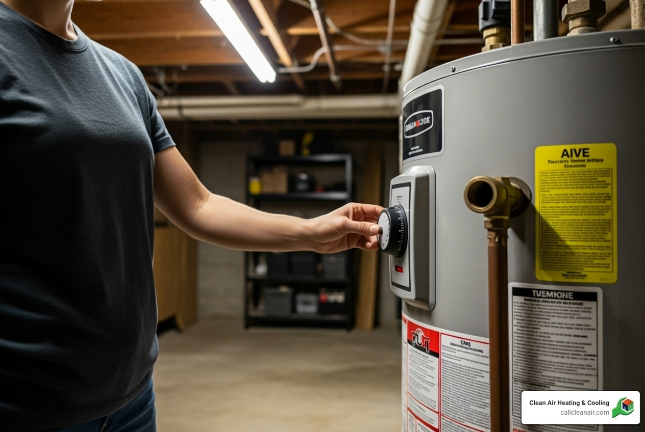 Homeowner checking water heater temperature setting - water heater maintenance Bellingham Homeowner checking water heater temperature setting - water heater maintenance Bellingham