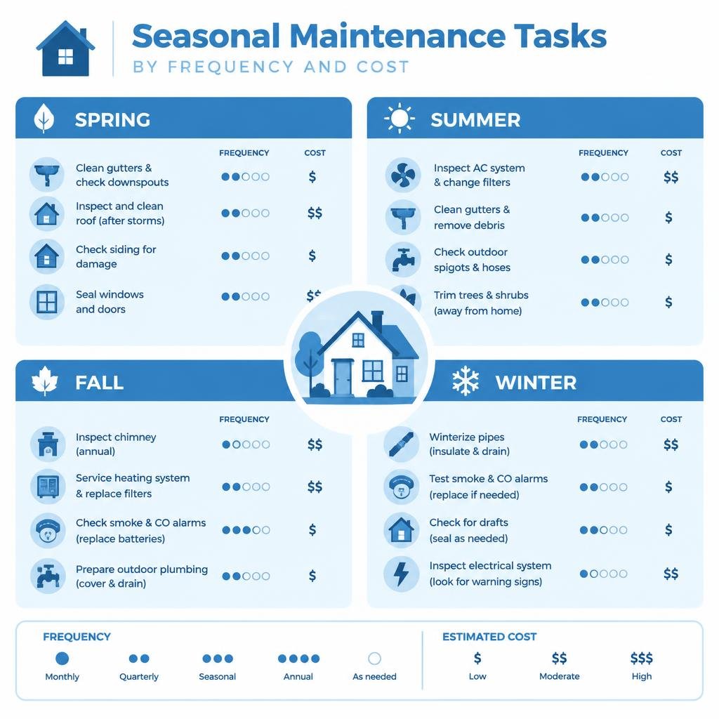 seasonal maintenance tasks by frequency and cost infographic