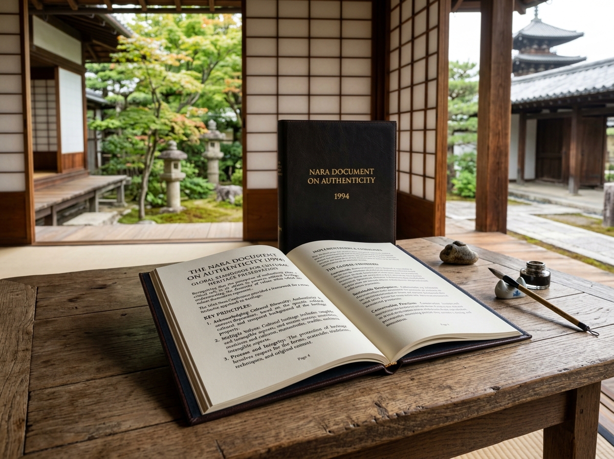 The Nara Document on Authenticity showing global standards for heritage - preserving authenticity