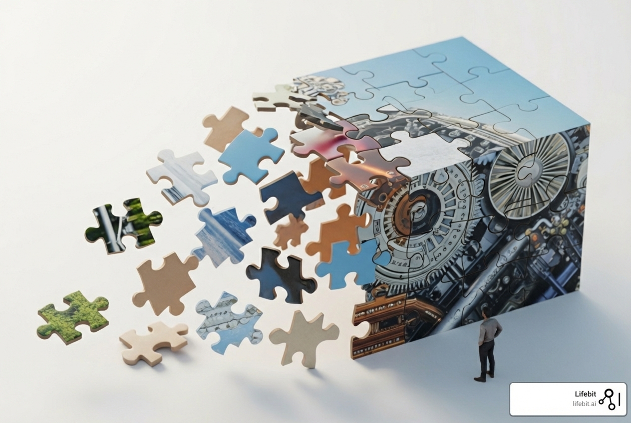 the puzzle pieces from the box being reshaped and colored to fit together into a coherent picture - how does data harmonization differ from data integration