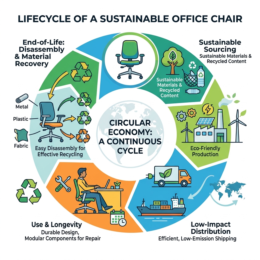 lifecycle of a sustainable office chair from raw material to end-of-life recycling - best sustainable office seating
