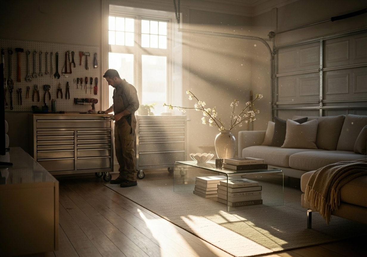 bright modern living room with sun rays highlighting dust particles - diy air quality test kit