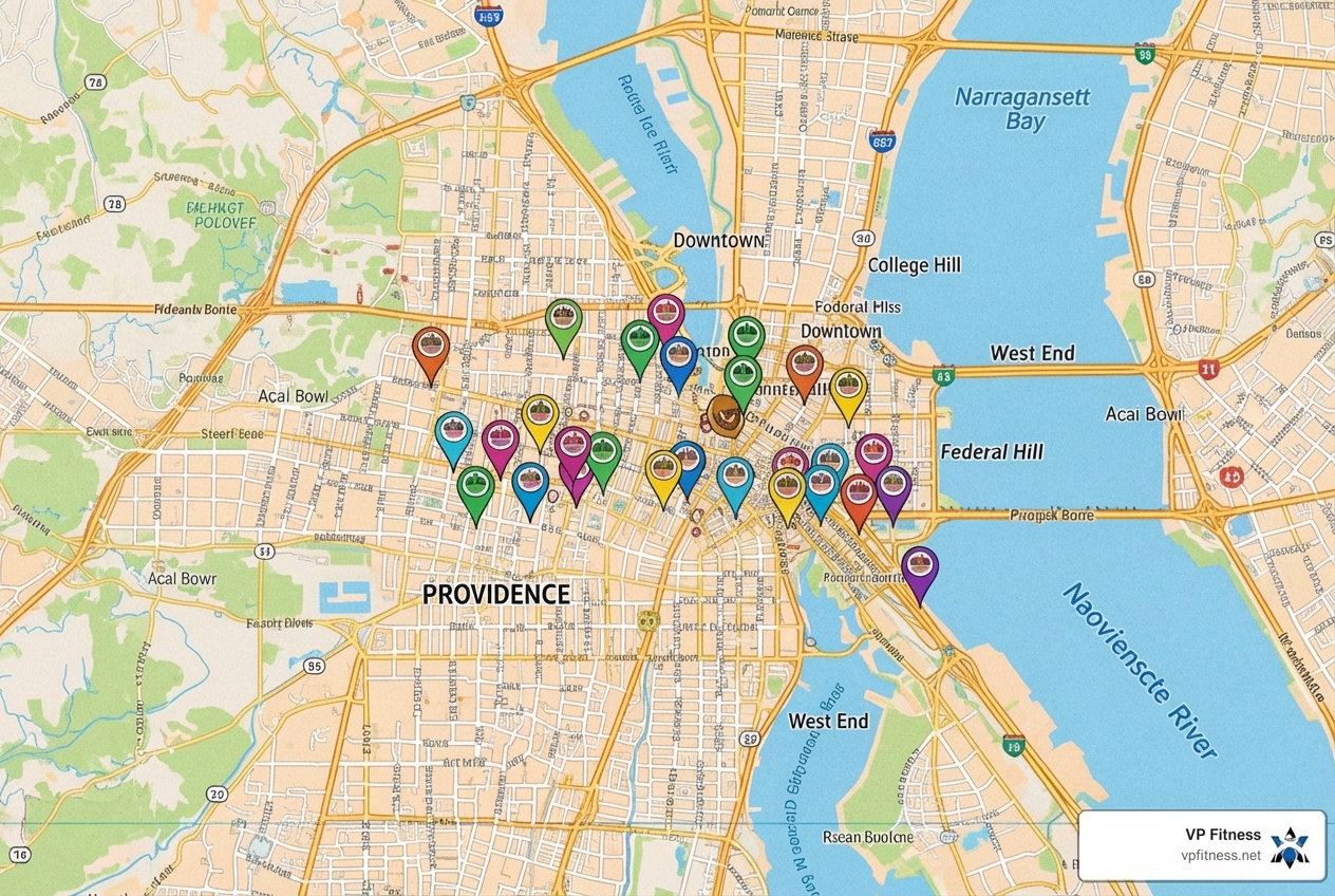 map of Providence highlighting acai bowl locations - Acai bowl Providence