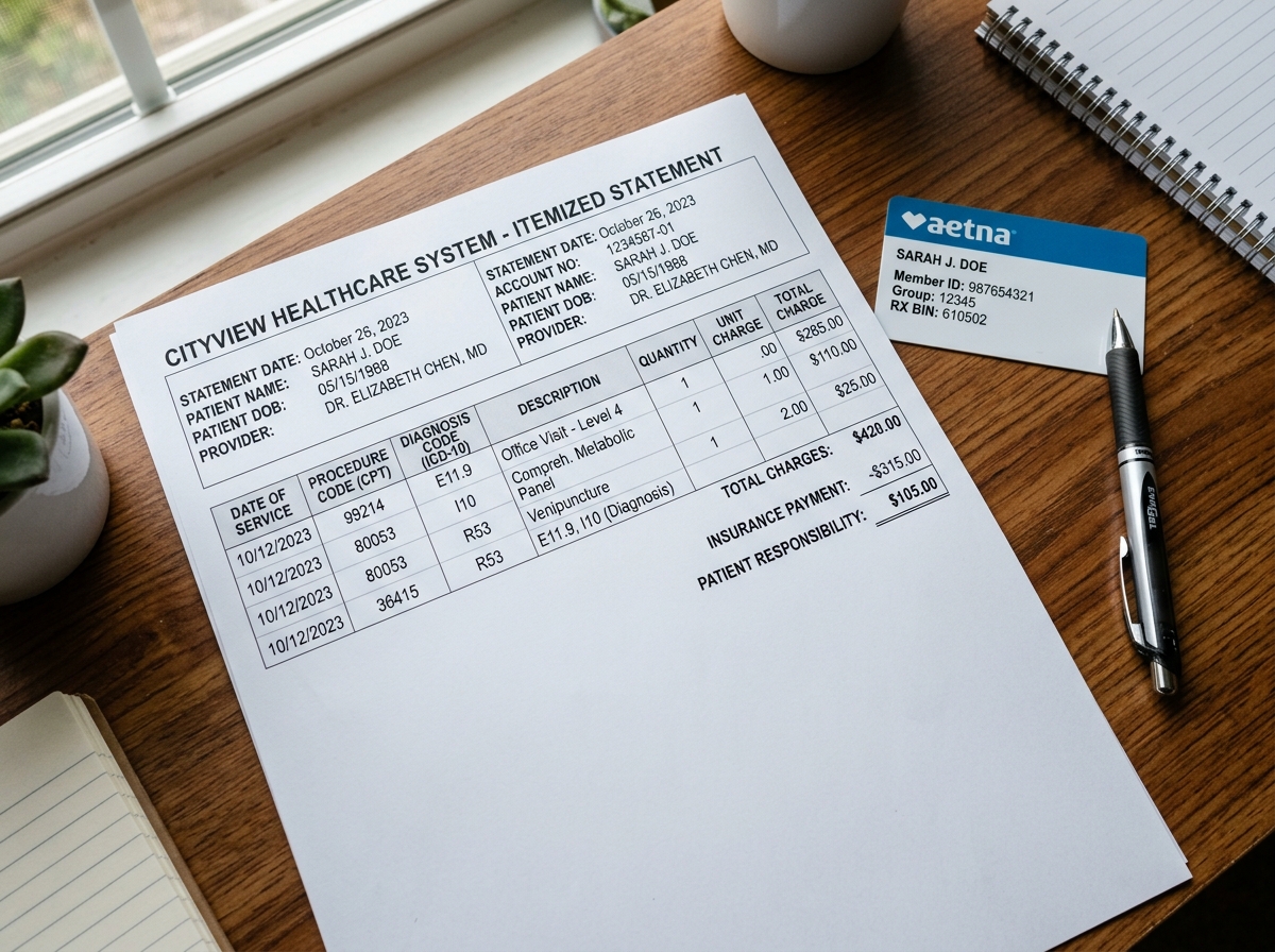 itemized medical bill with coding examples - student insurance claim guide