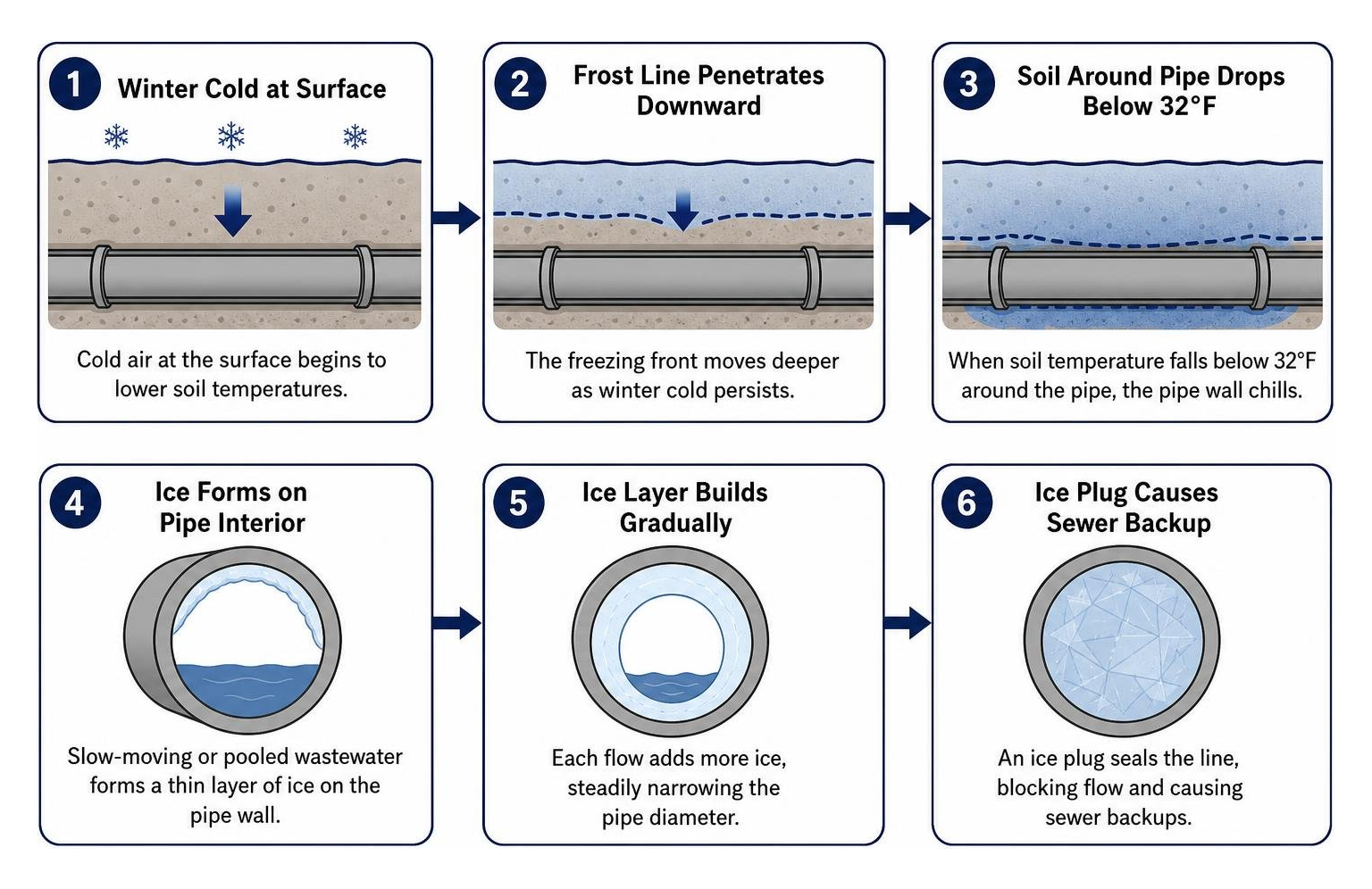 Frost penetration dynamics affecting buried sewer lines Frost penetration dynamics affecting buried sewer lines