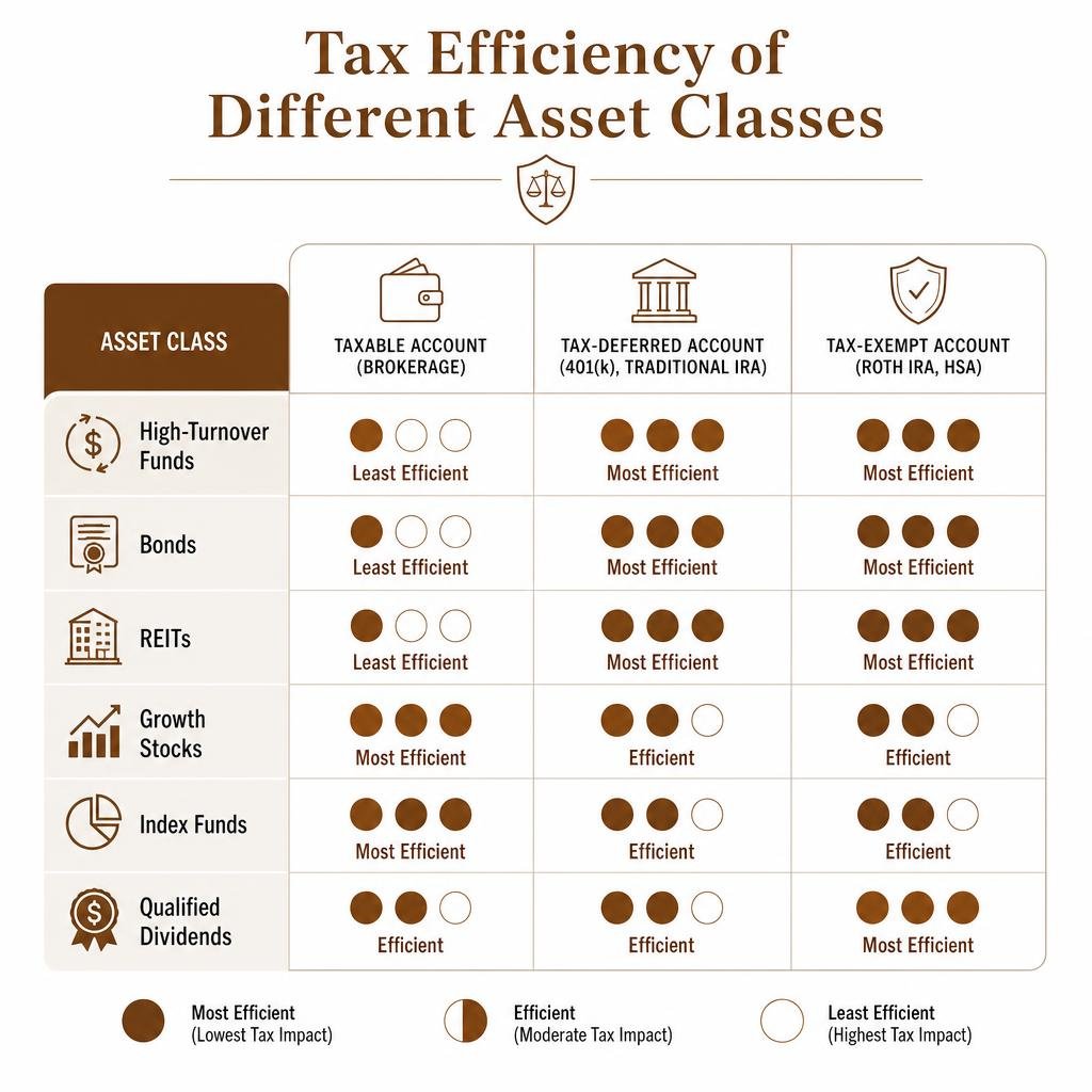 Tax efficiency of different asset classes infographic