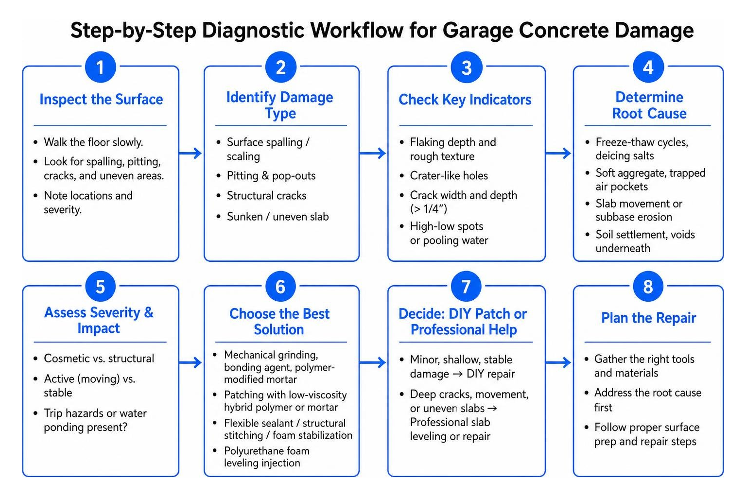 step-by-step diagnostic workflow for evaluating garage concrete damage step-by-step diagnostic workflow for evaluating garage concrete damage