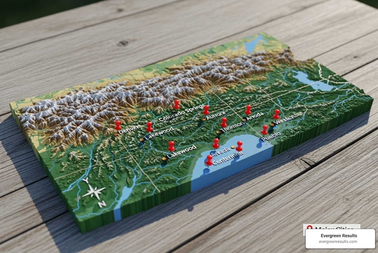Map of Colorado with city pins - seo company in colorado
