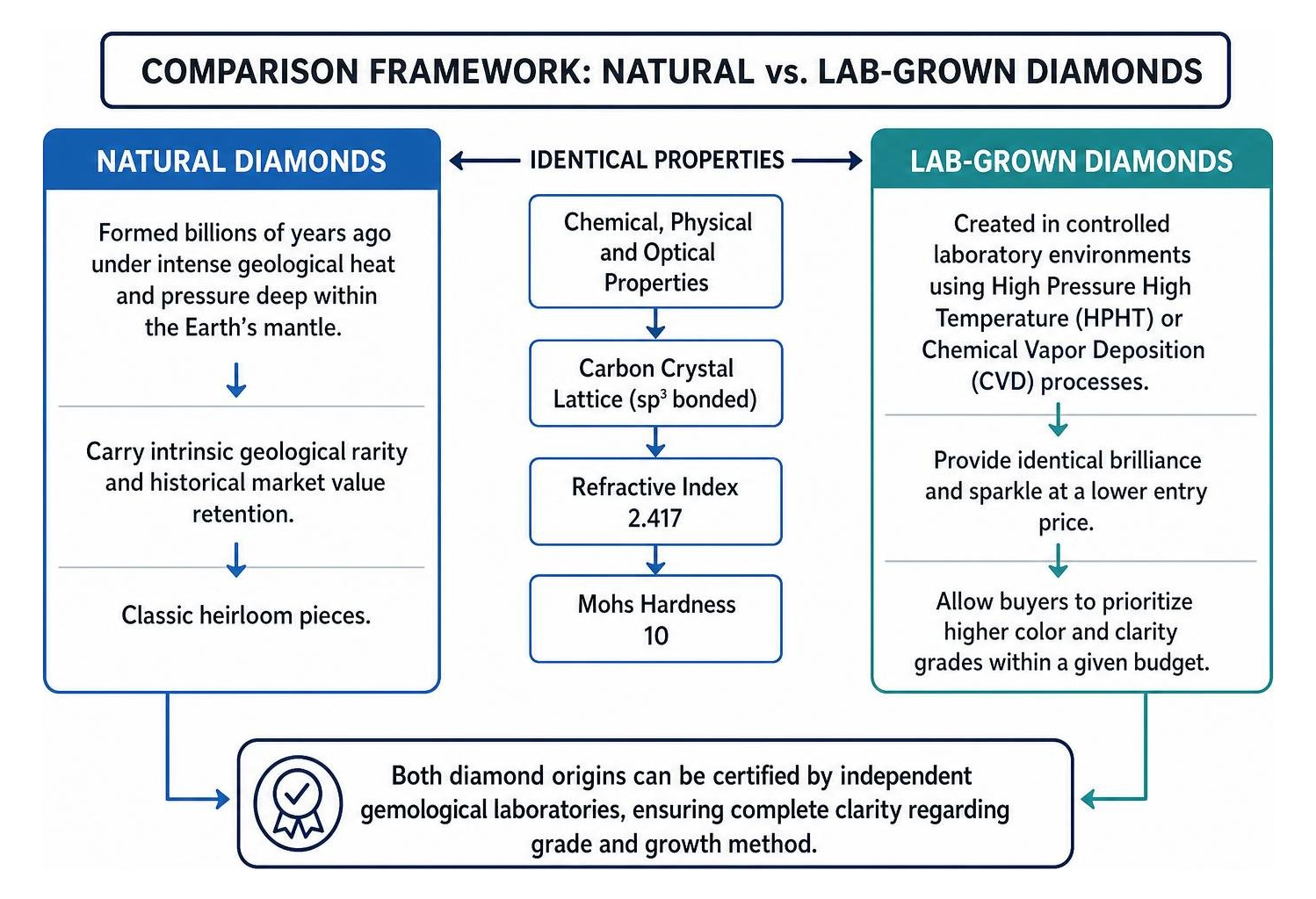 Comparison framework of natural vs lab-grown diamonds Comparison framework of natural vs lab-grown diamonds