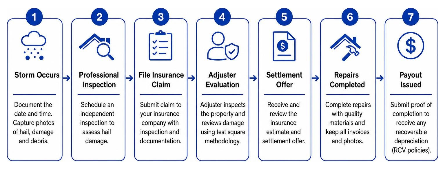 Hail damage home repair step-by-step process timeline from inspection to payout Hail damage home repair step-by-step process timeline from inspection to payout