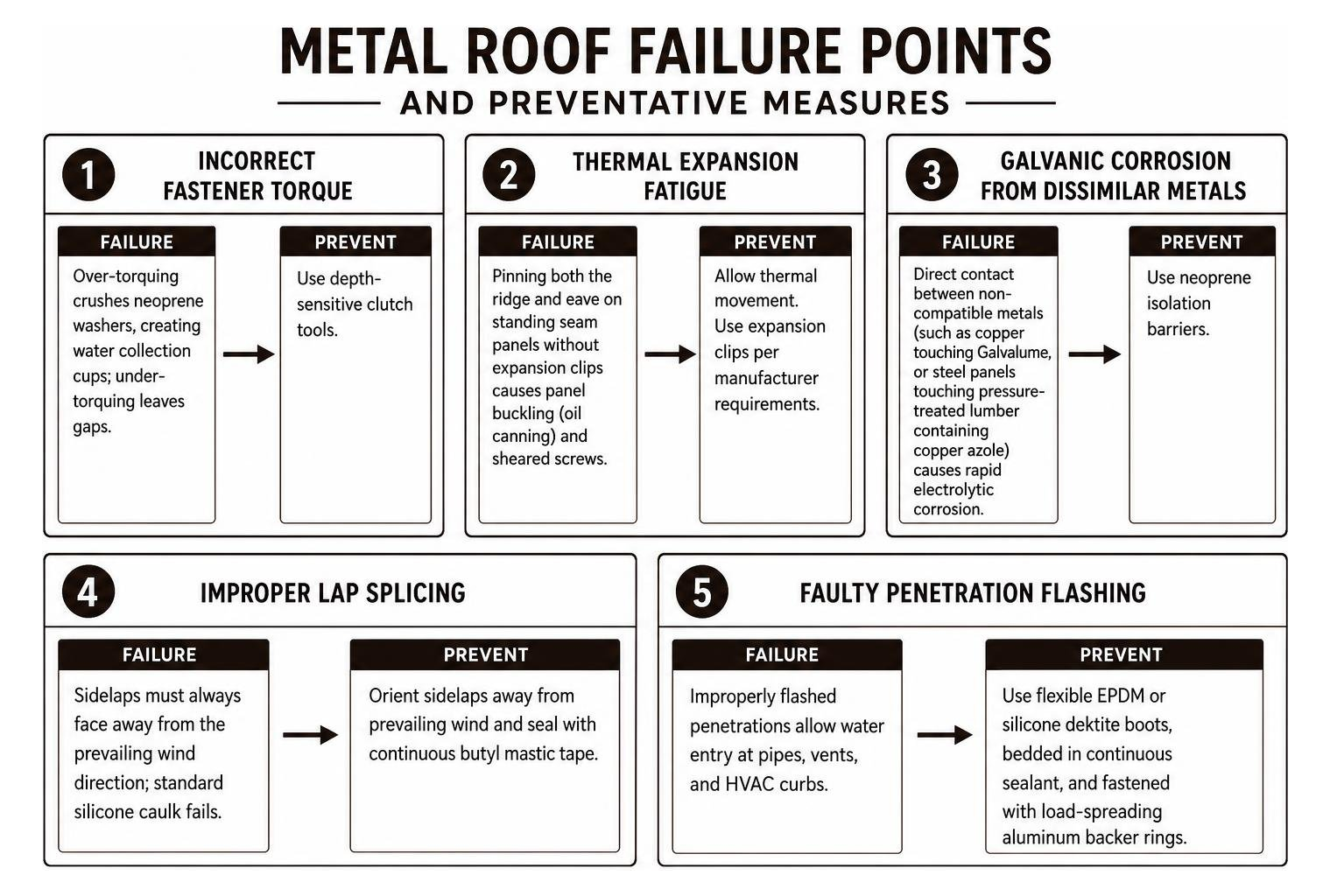Metal roof failure points and preventative measures