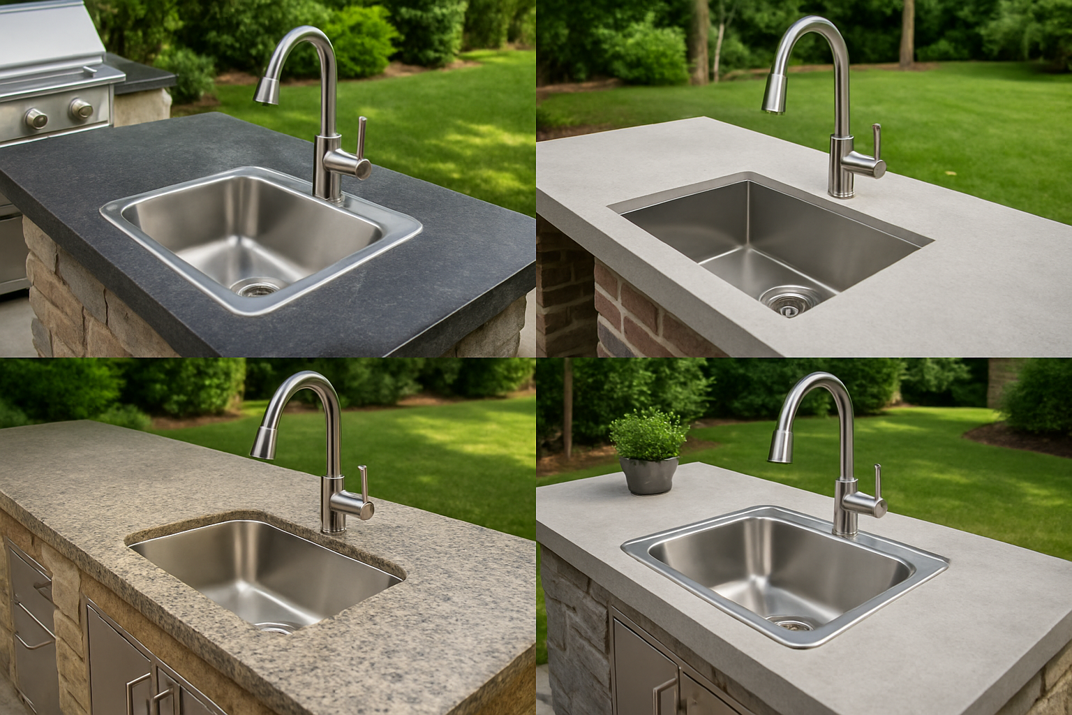 various types of outdoor kitchen sinks including undermount and drop-in styles - adding a sink to outdoor kitchen
